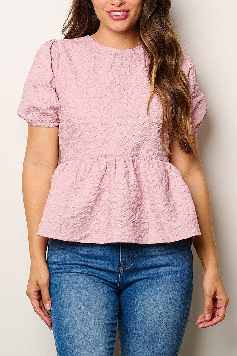 Short puff sleeve peplum blouse top (EFWT8048)