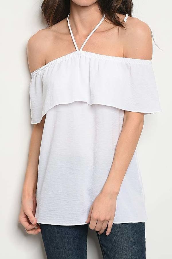 Off shoulder halter neck ruffle detail top (DG5814-1)