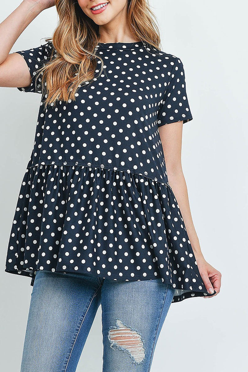 Polka dots ruffled hem top (ED9027-1)