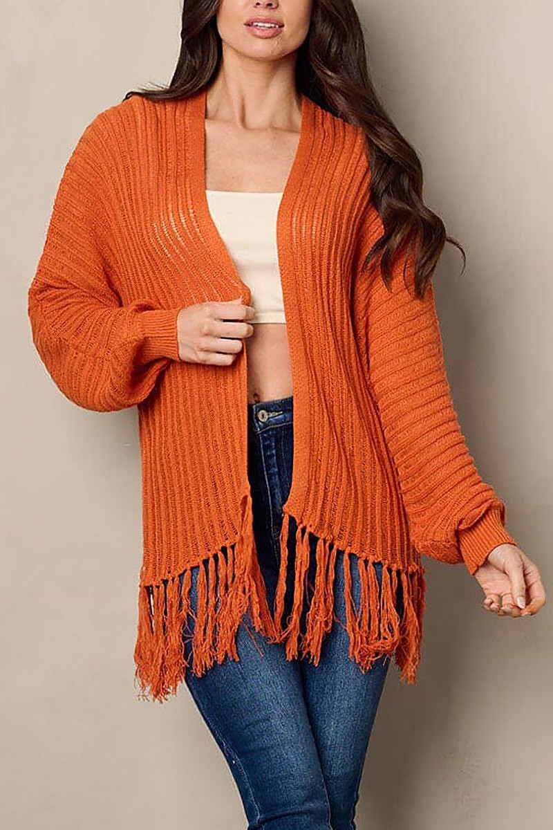 Long sleeve open front fringe cardigan (EFWT1921)