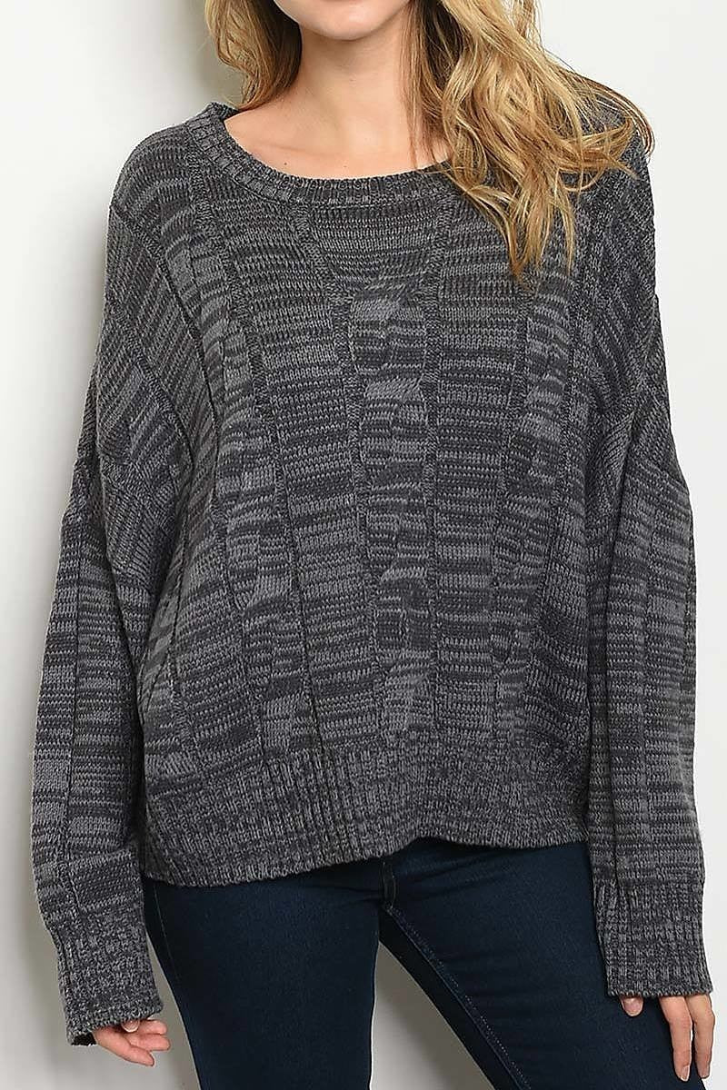 Boat neck loose fit tow tone sweater (DGS4172-2)