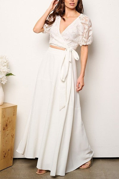 Short sleeve eyelet crop top & maxi skirt 2pc. set (EFWT9233)