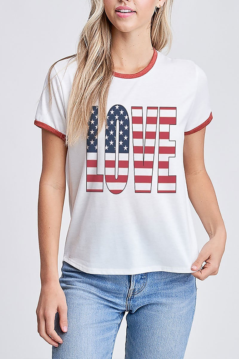 American flag love graphic top (EF4446)