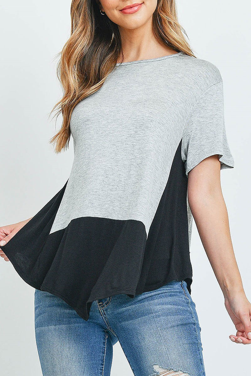 Asymmetrical hem color block top (ED9802)