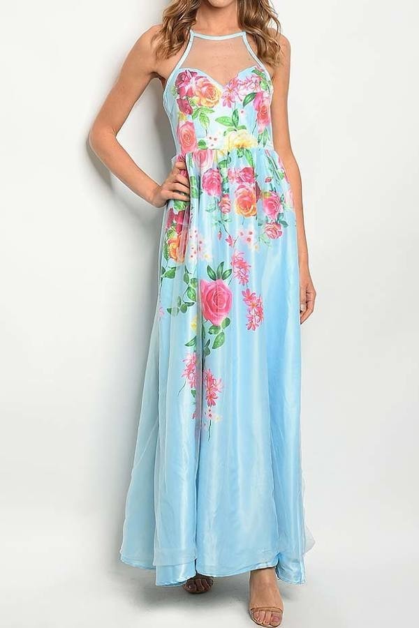 Sweet heart neck floral print maxi gown (DED4310-3)