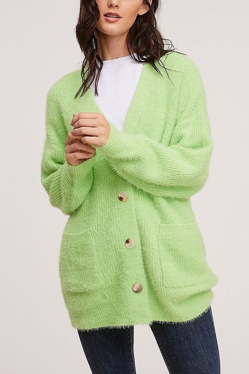 Long sleeve button closure fuzzy cardigan (EFWT5483)