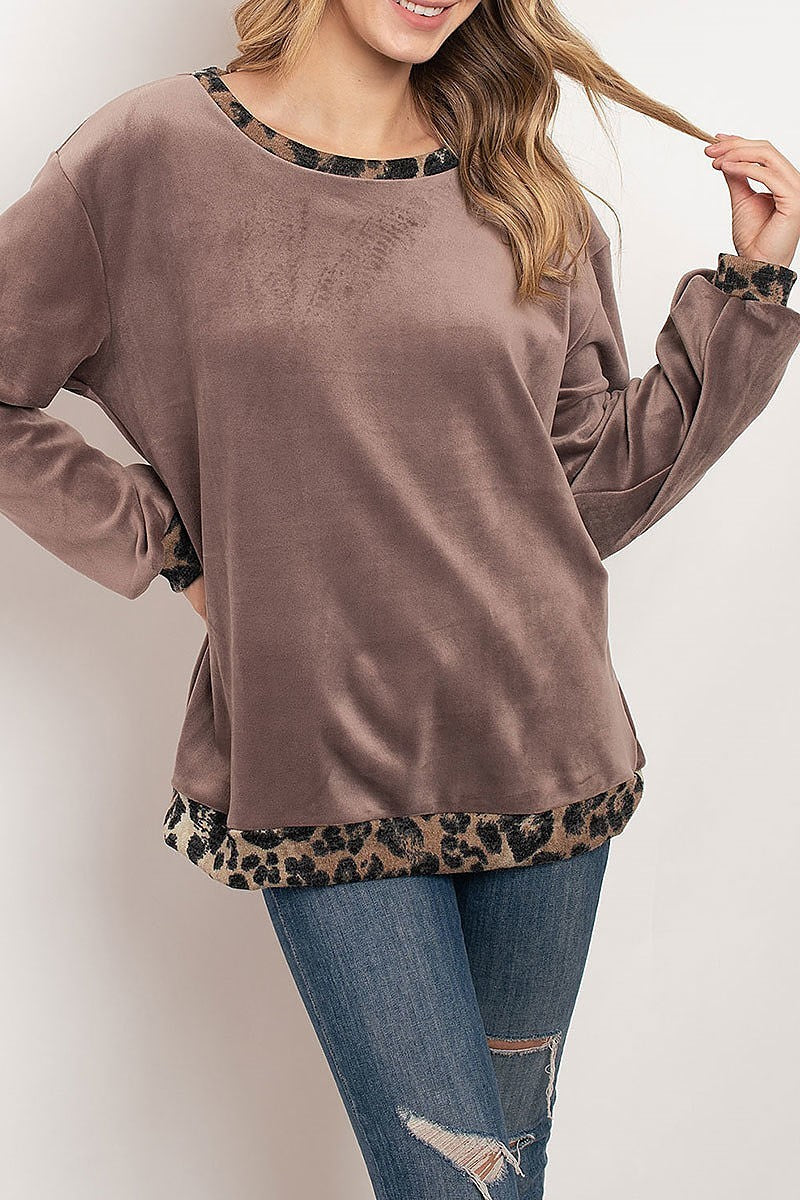 Animal print contrast velvet top (ED7886-3)