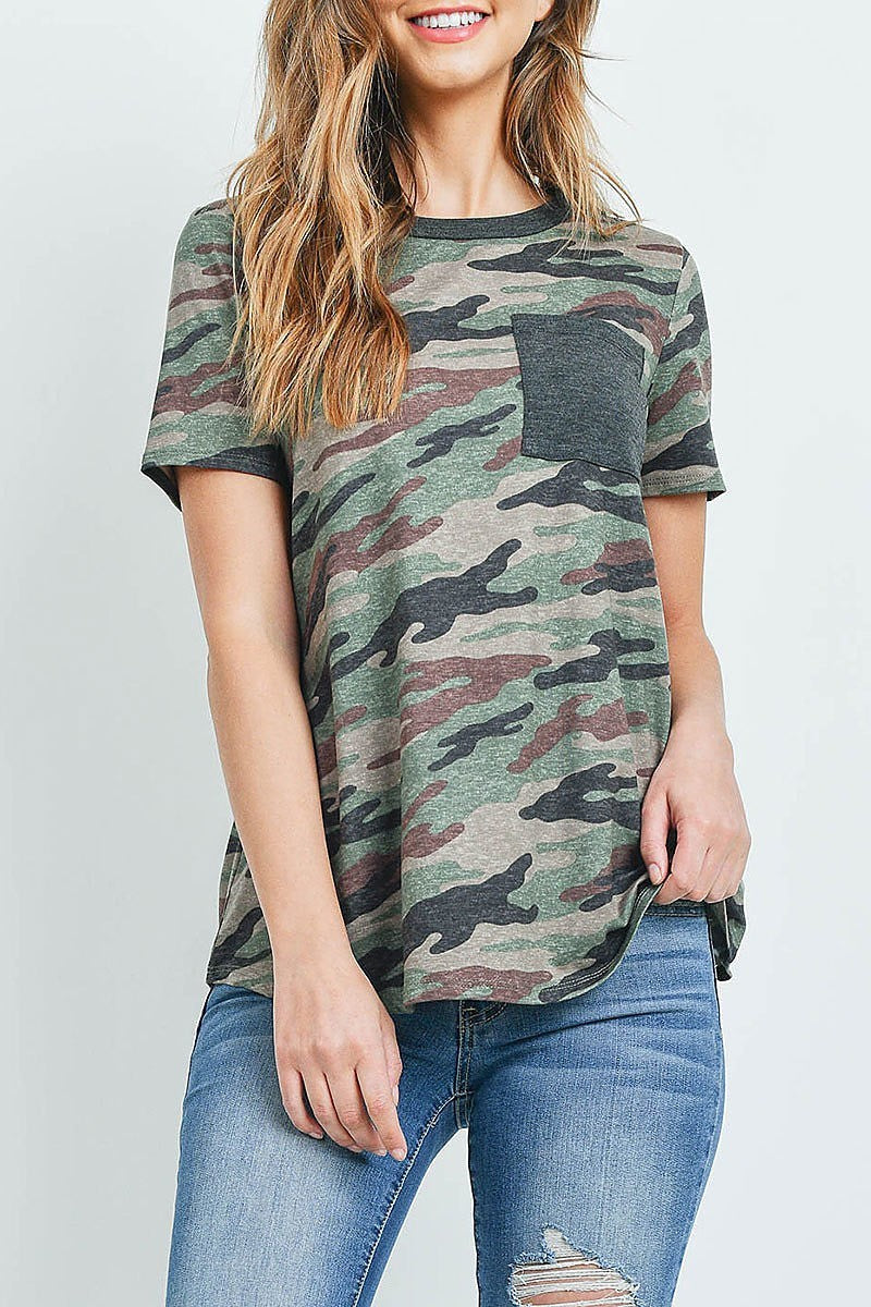 Short sleeves camouflage top with pocket (ED9161)