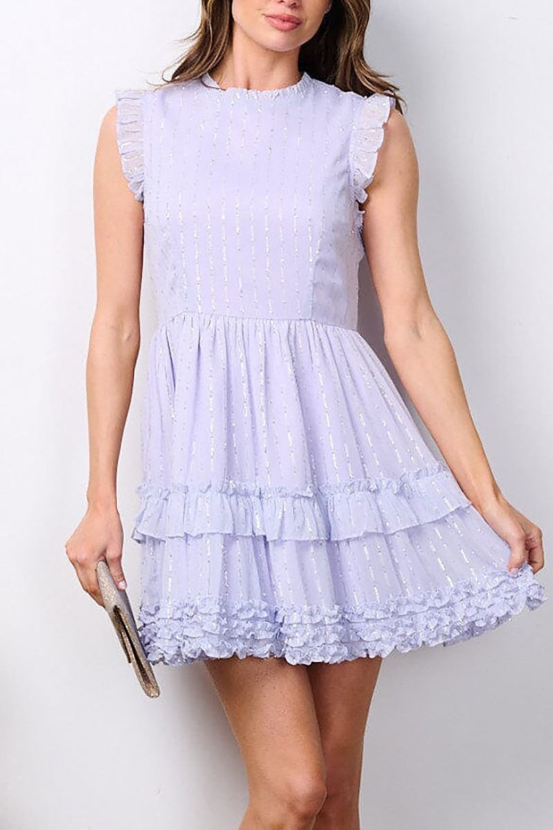 Ruffle sleeve tiered shimmer mini dress (EFWT7673)