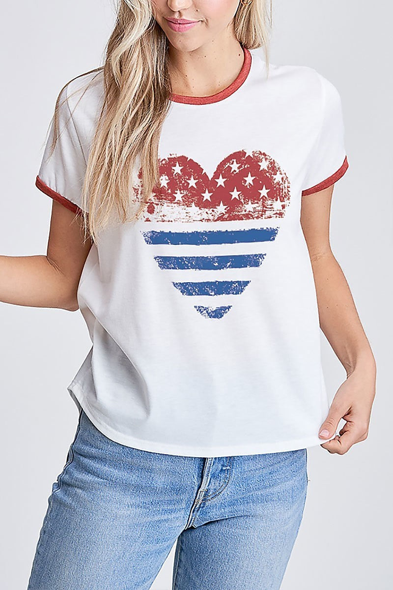 American flag heart graphic top (EF4445)