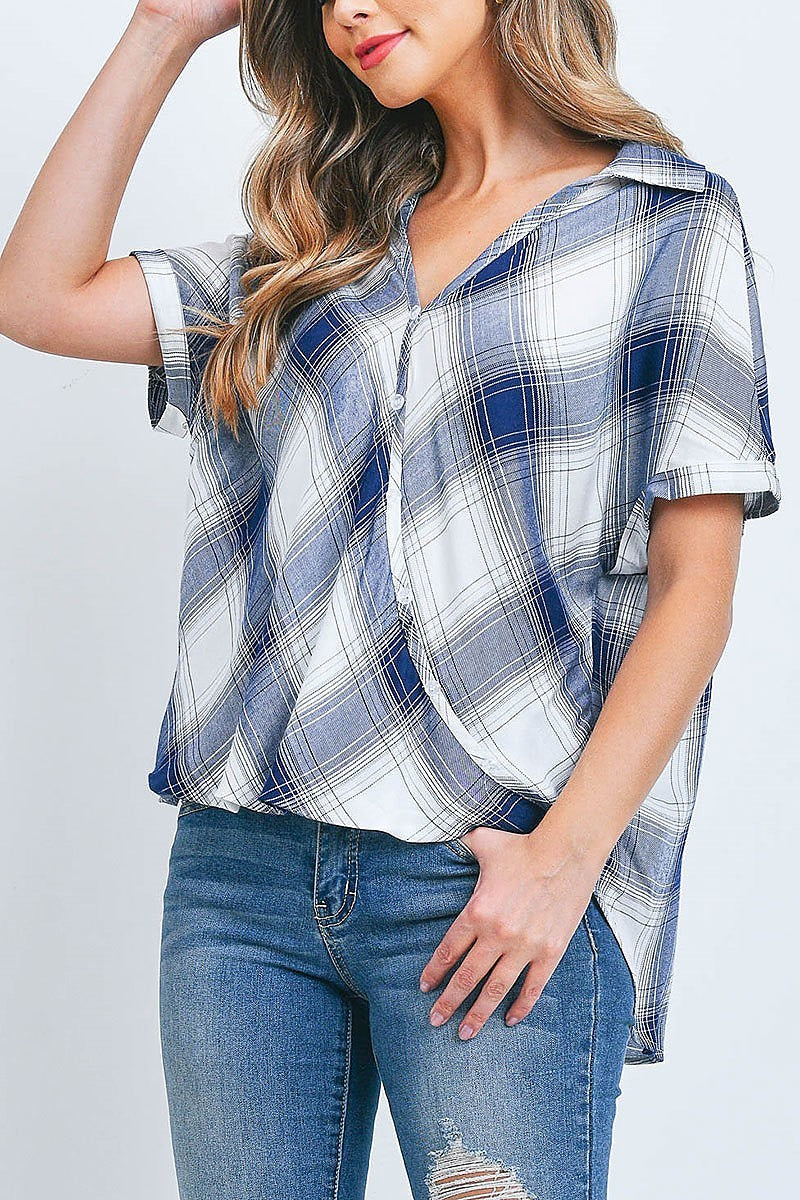 Surplus front plaid wrap top (EF2250)