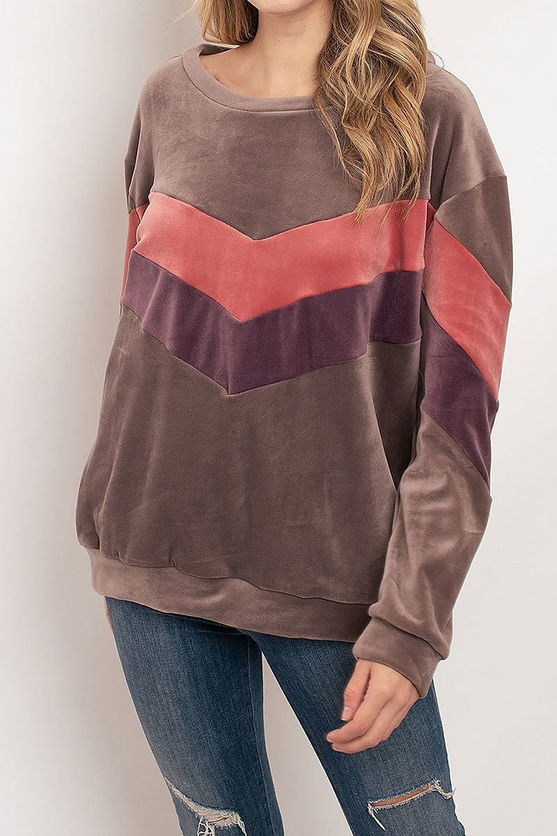 Round neck color block round neck sweater (DGS4896-3)