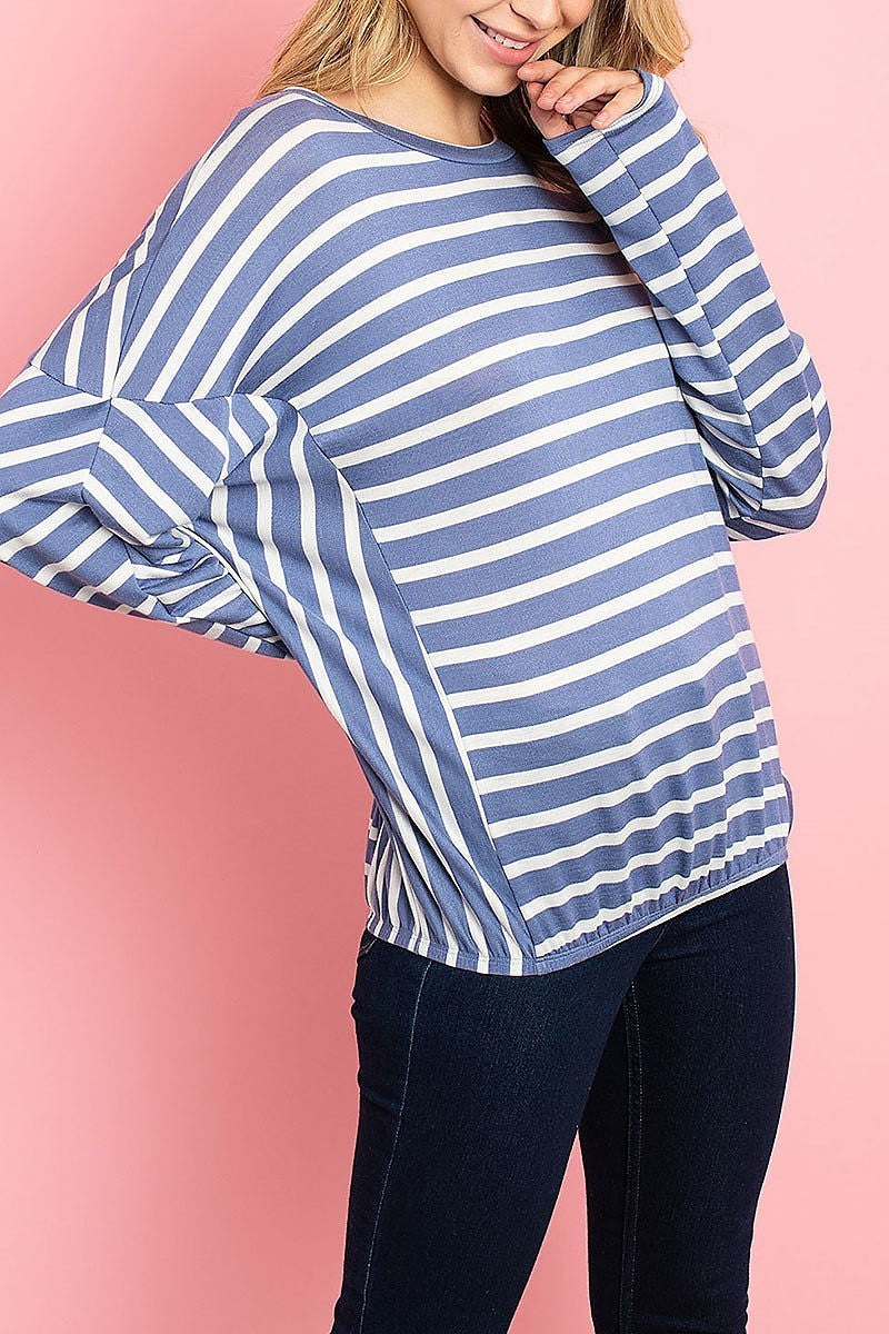 Round neck stripe loose fit top (ED7962-1)