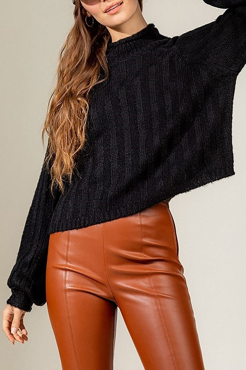 Solid puff sleeve sweater (DGS5980)