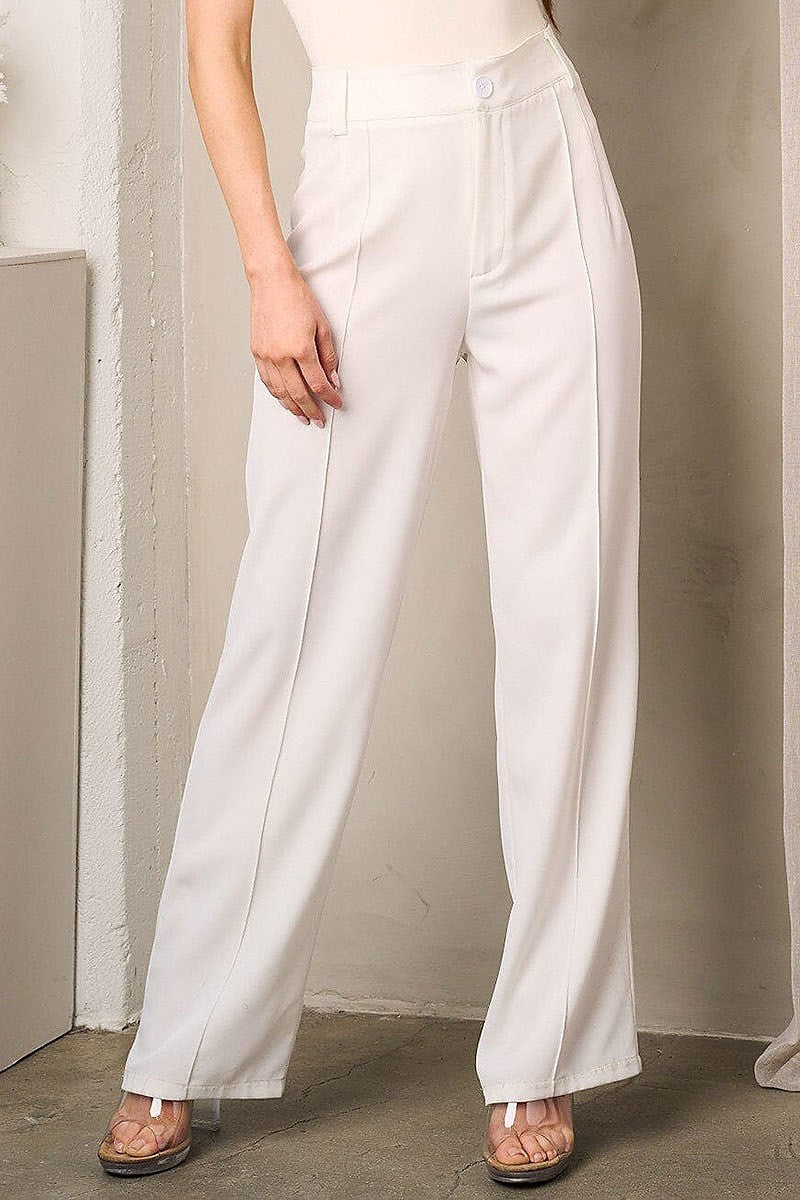 Wide leg pleated button closure pants (EFWT3608)