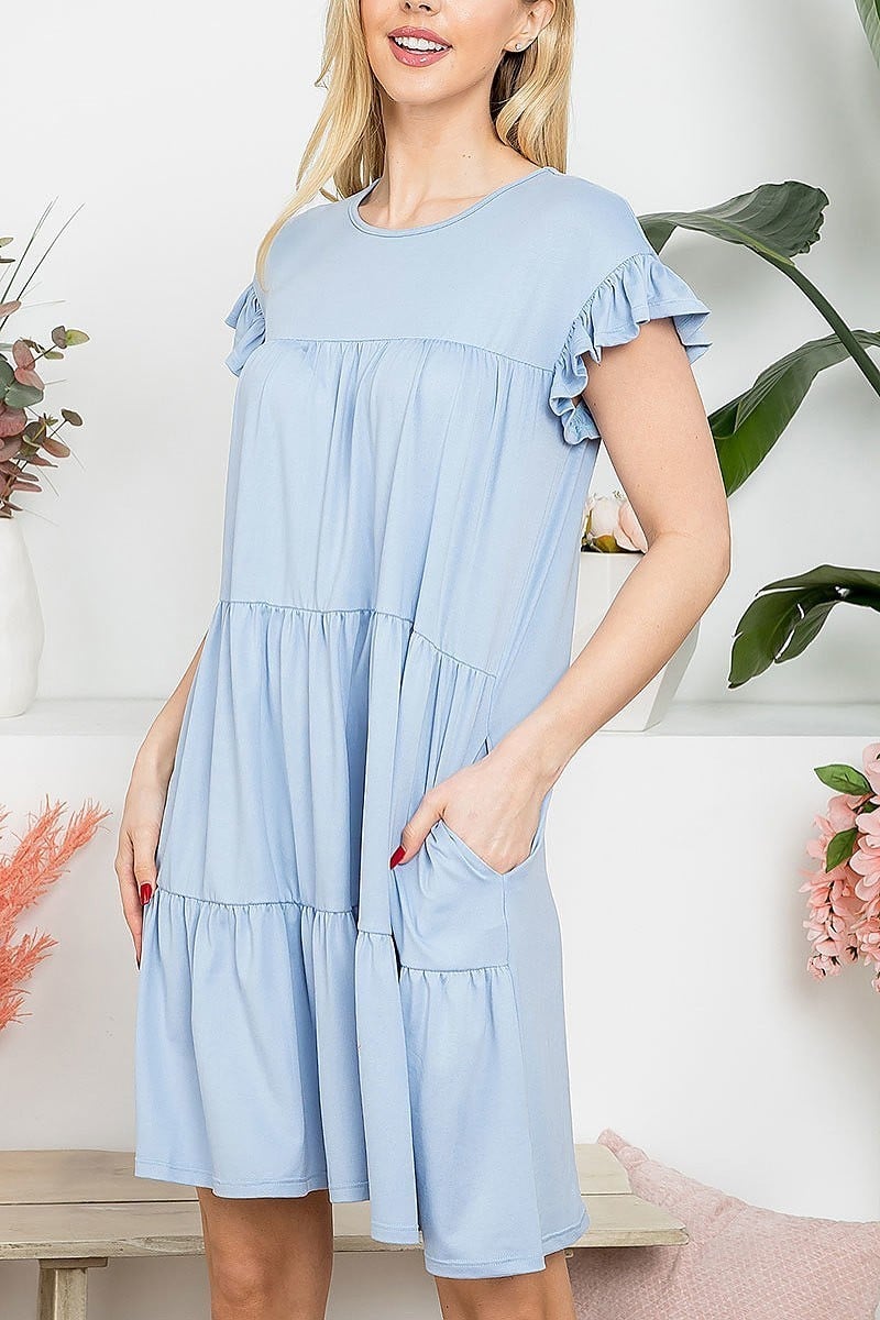 Ruffle short cap sleeve tiered dress (DED8361)