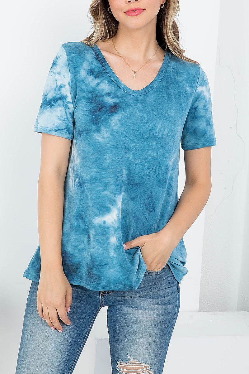 V neck tie dye loose fit top (EF4088)