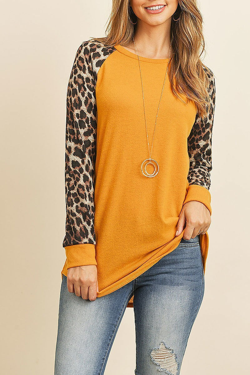 Long sleeve leopard raglan hacci top (ED8808)