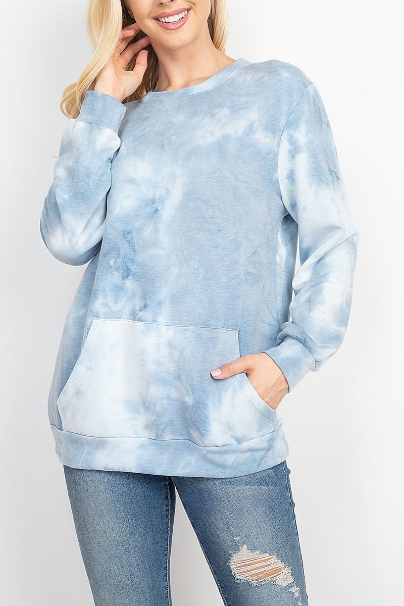 French terry back brushed tie dye pullover with kangaroo pockets (EF1966)