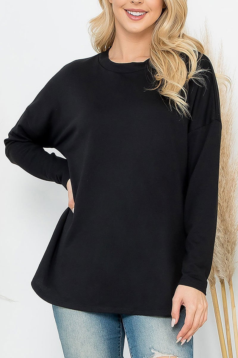 Long sleeve french terry rounded hem top (EF6920)