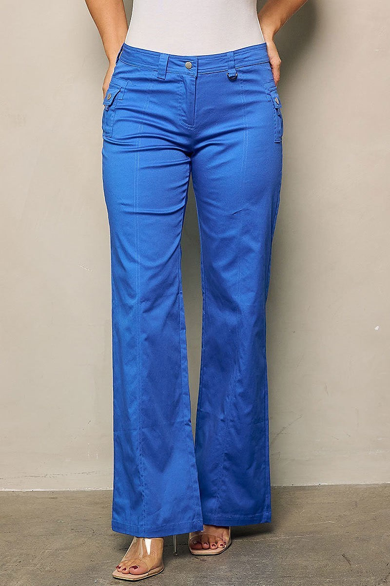 Button closure wide legs pants (EFWT4376)