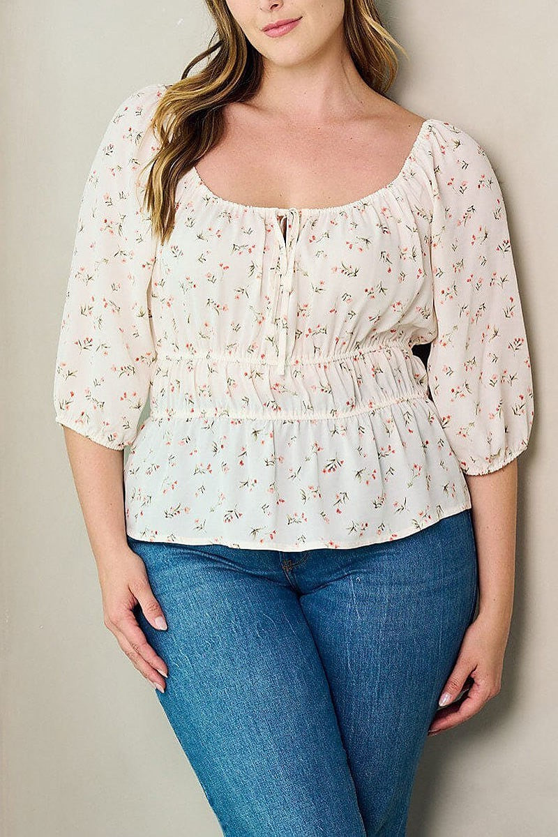 Quarter sleeve floral peplum blouse top (EFWT2942)