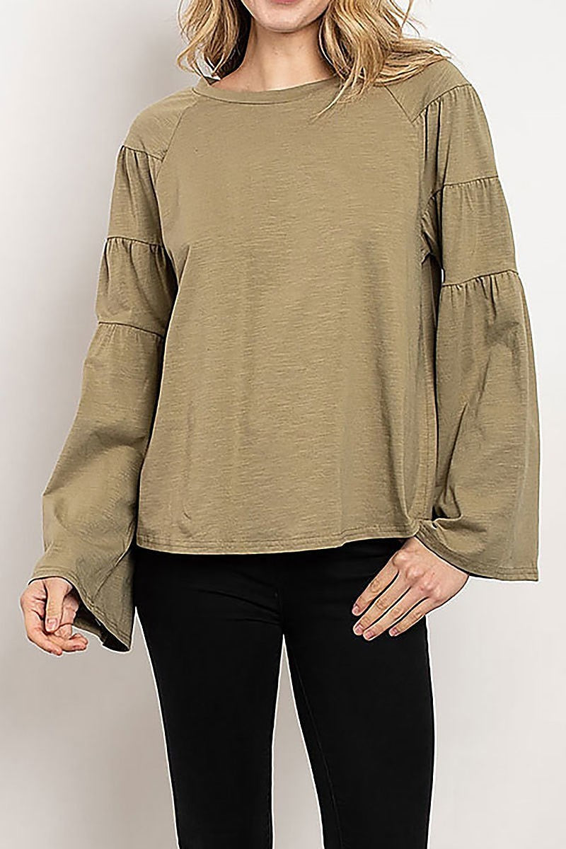 Tiered bell sleeve round neck top (ED7961)