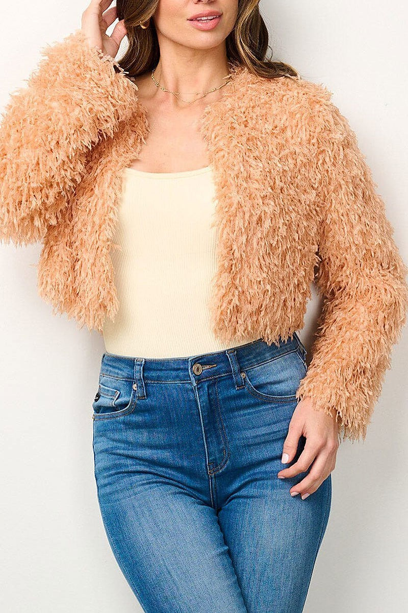 Long sleeve open front fuzzy blazer (EFWT6962)