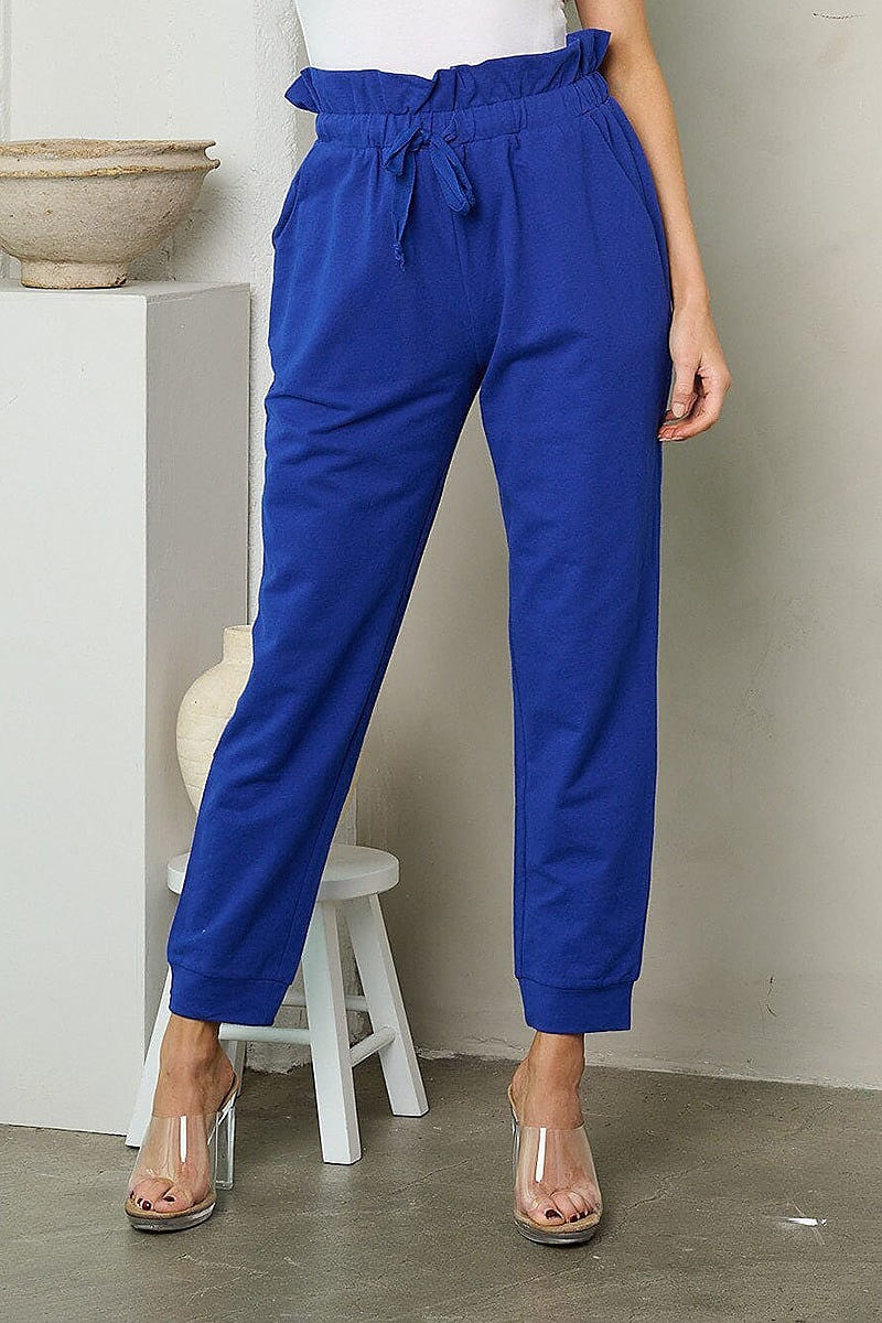 Elastic waist self tie pockets jogger pants (EFWT2144)