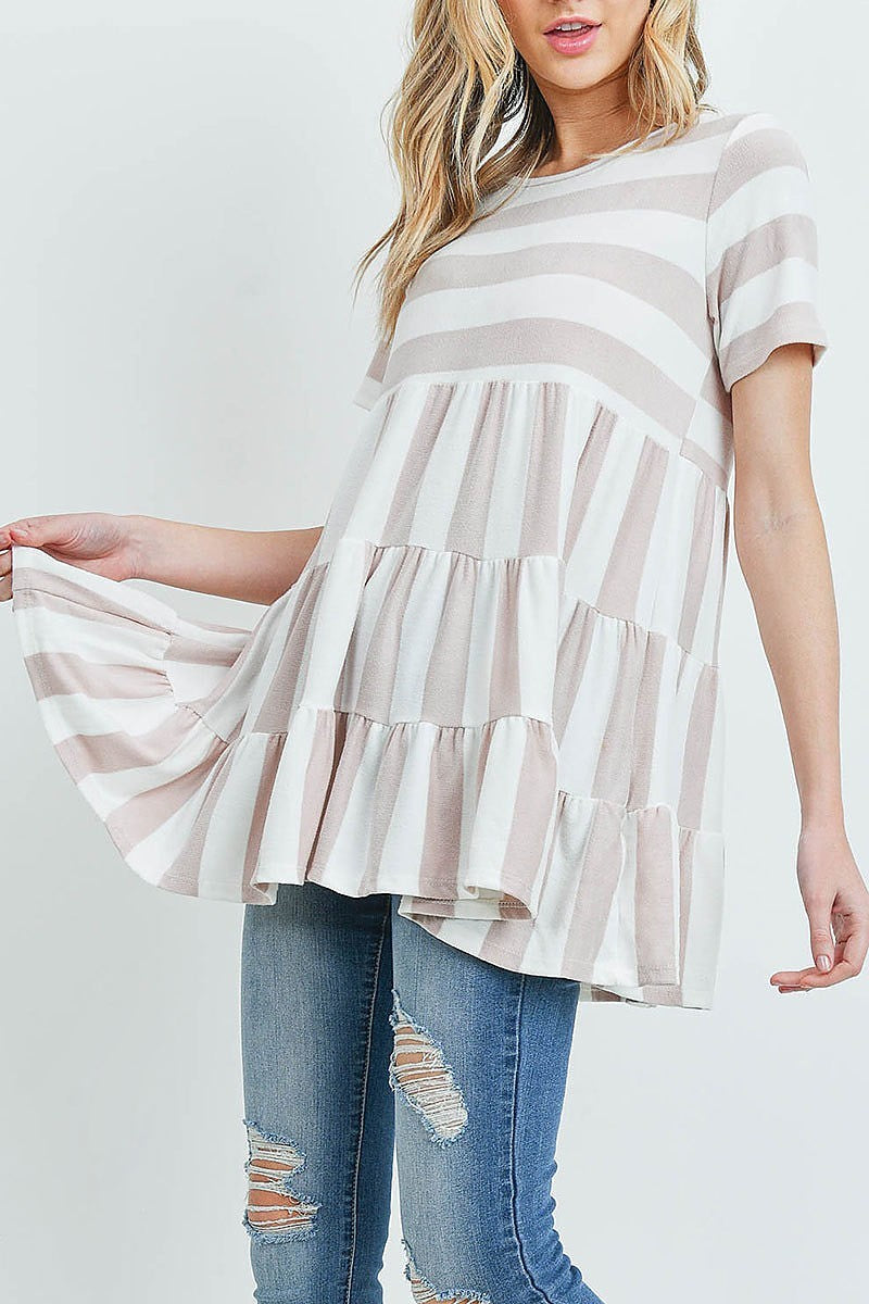 Stripes layered ruffle hem top (ED9504)