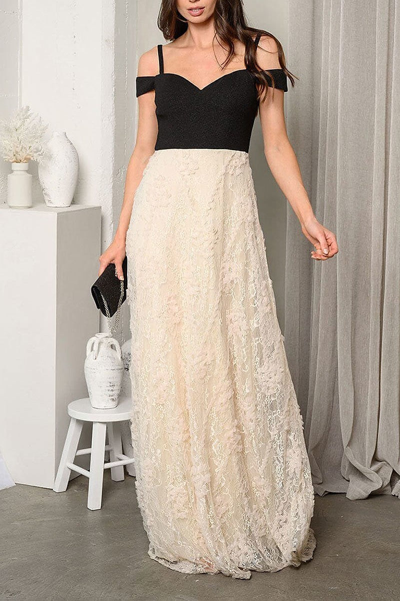 Sleeveless shimmer lace maxi gown dress (EDWT9628)