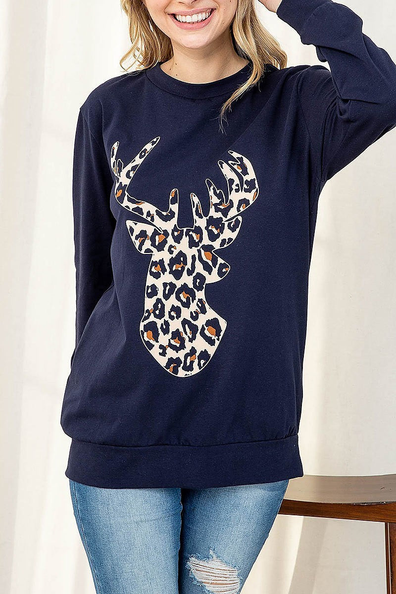 Leopard moose print long sleeve top (EF2748)