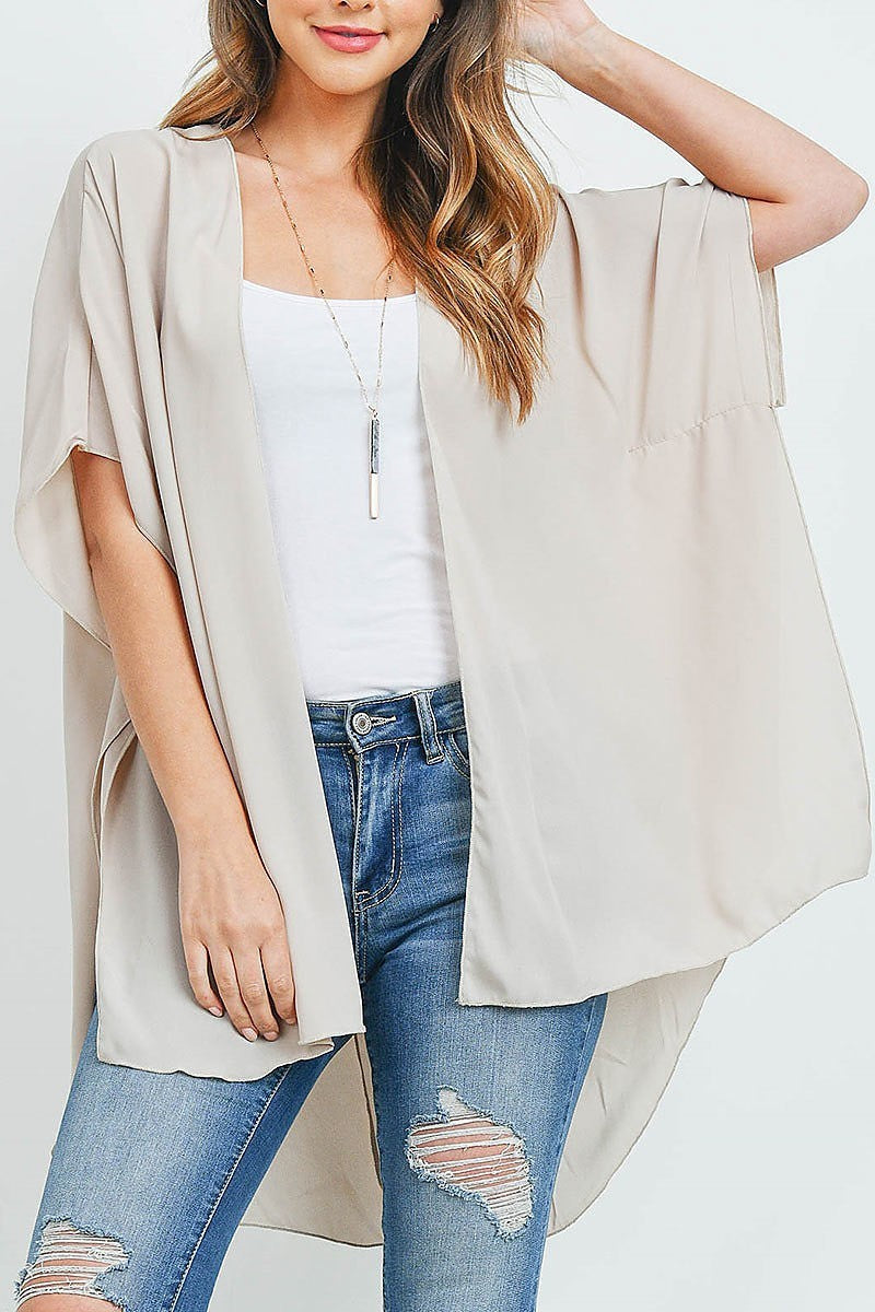 Sheer solid hi lo kimono top (ED9811)