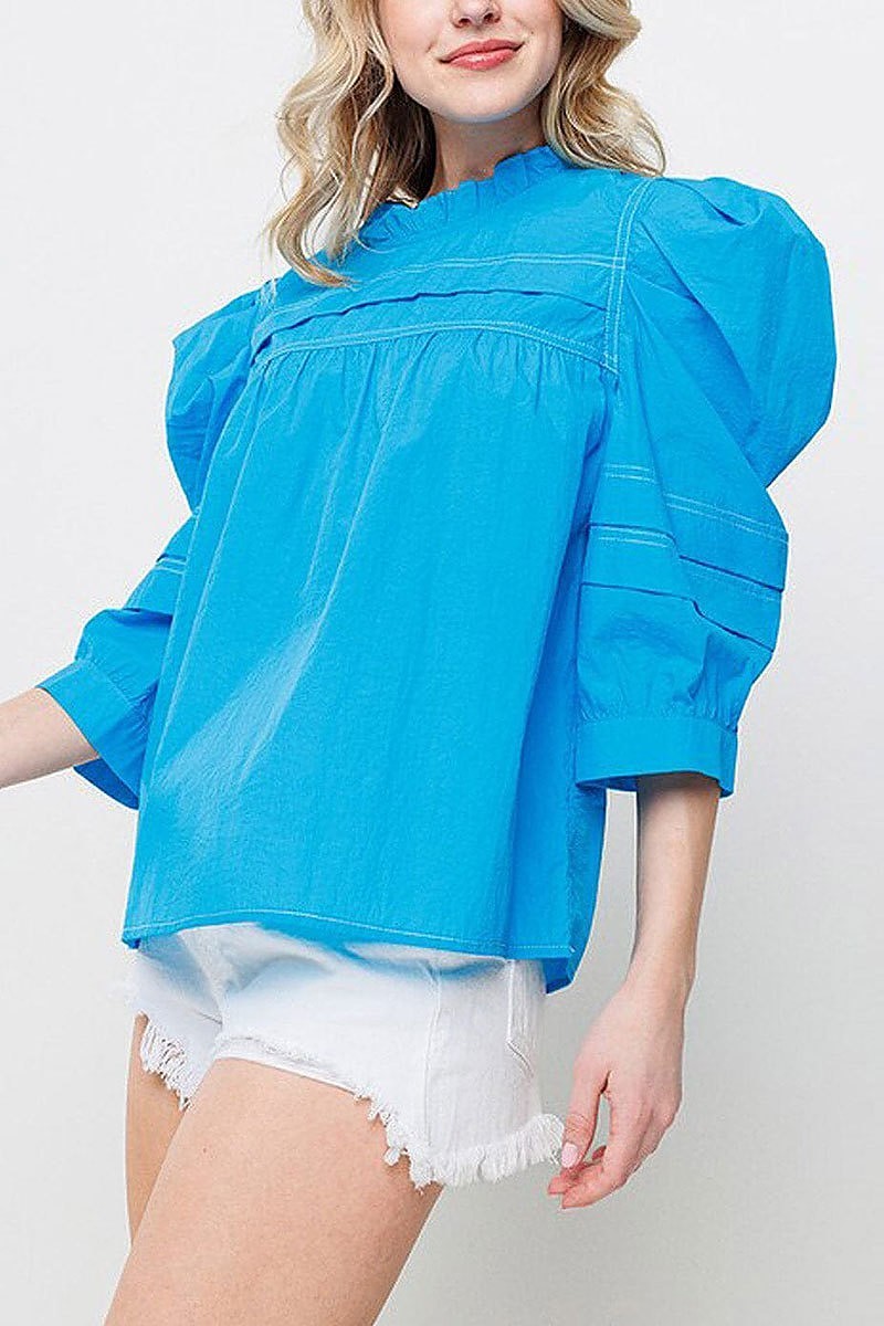 3/4 puff sleeve tunic blouse top (EFWT7726)