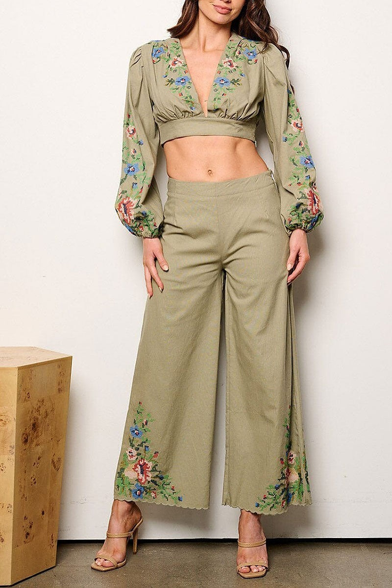 Crop top & palazzo pants embroidery detailed (EFWT9343)