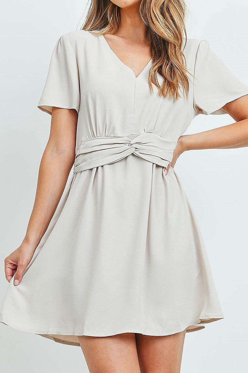 Twist waist v neck flare dress (DED6199)