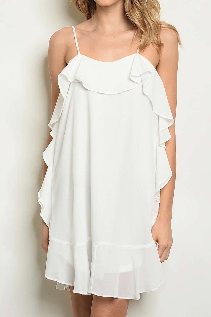 Spaghetti strap ruffle chiffon solid woven dress (DED1002-LAST)