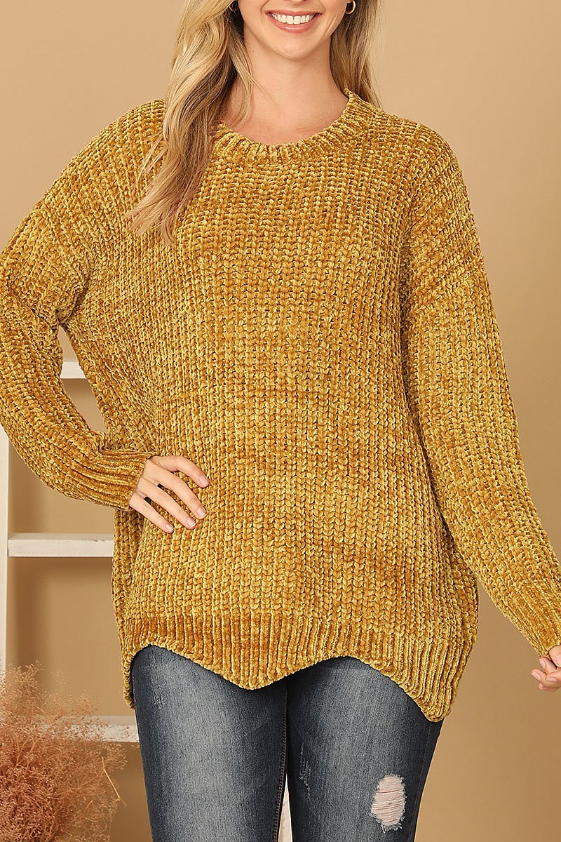 Round neck curved hem knit sweater (DGS6701-2)