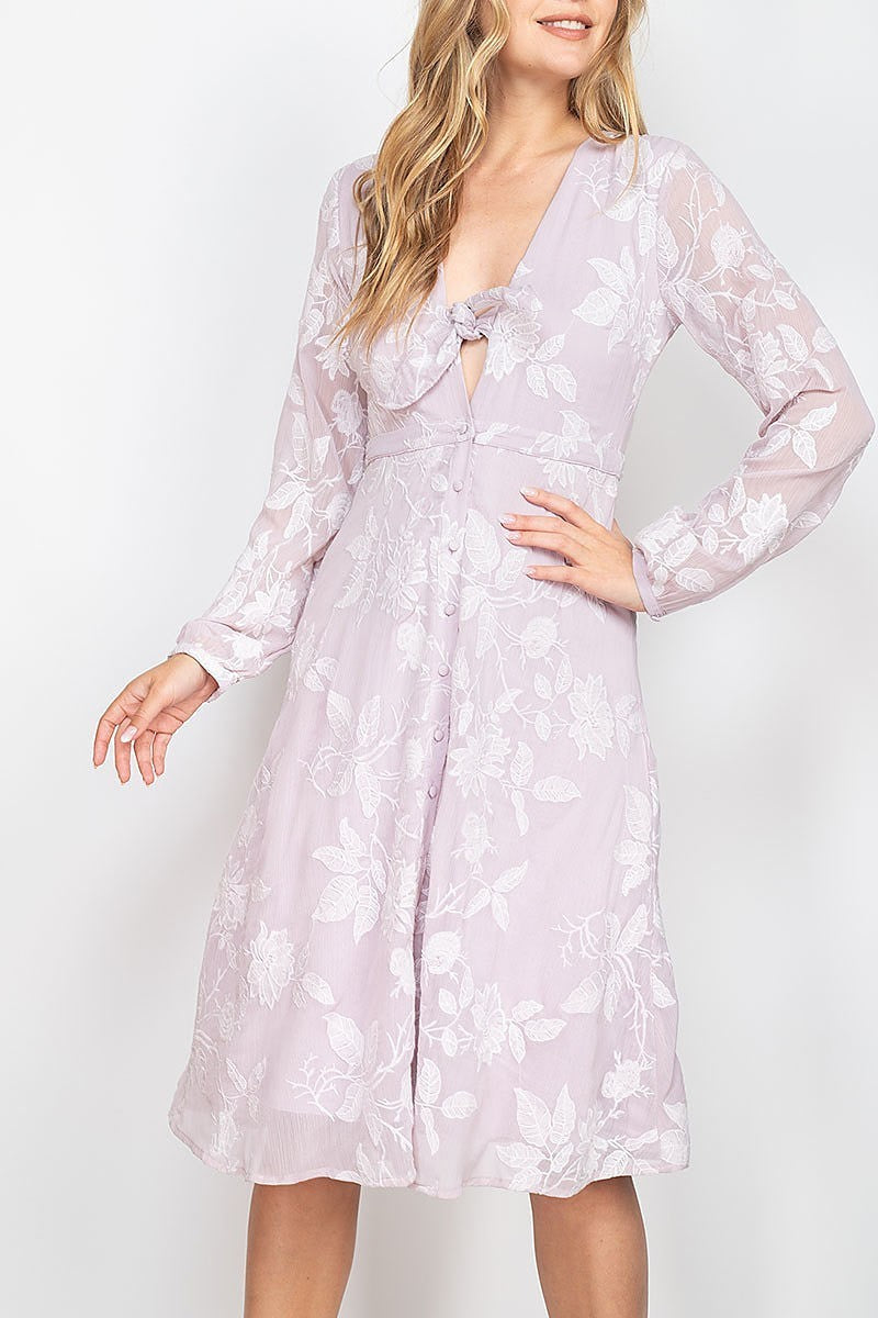 Floral embroidered tie front dress (DED6733)