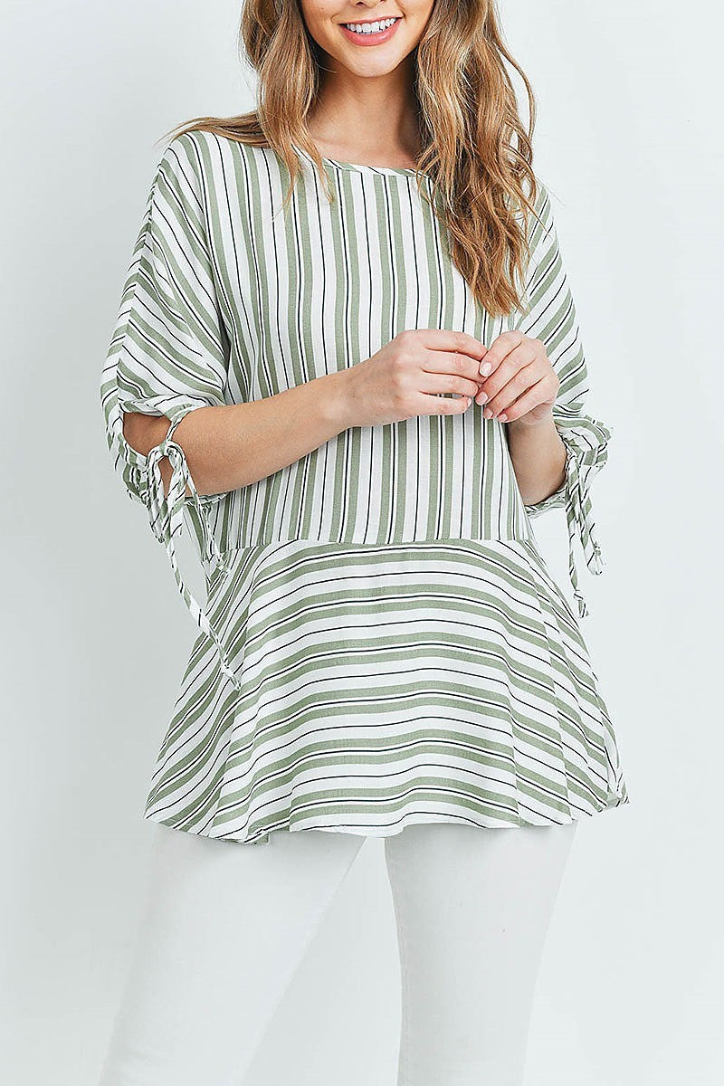 Tie sleeve boat neck stripe loose fit top (ED8587-2)