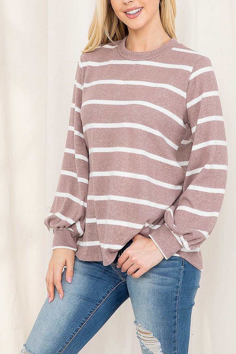 Striped long sleeved round neck swing top (EF2990)