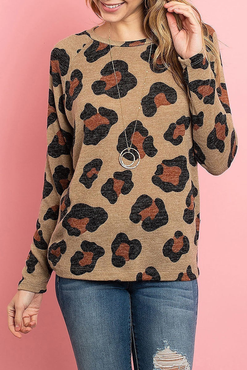 Leopard print long sleeved loose fit top (ED8163-3)