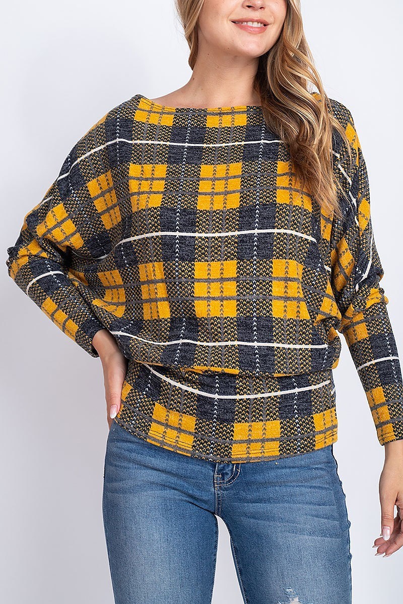 Loose fit plaid long sleeve top (EF1896)