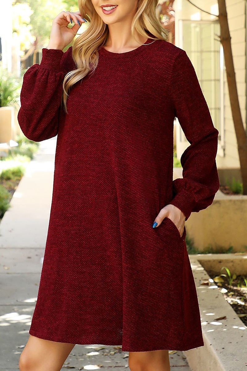 Long puff sleeve jacquard knit dress (DED8806)