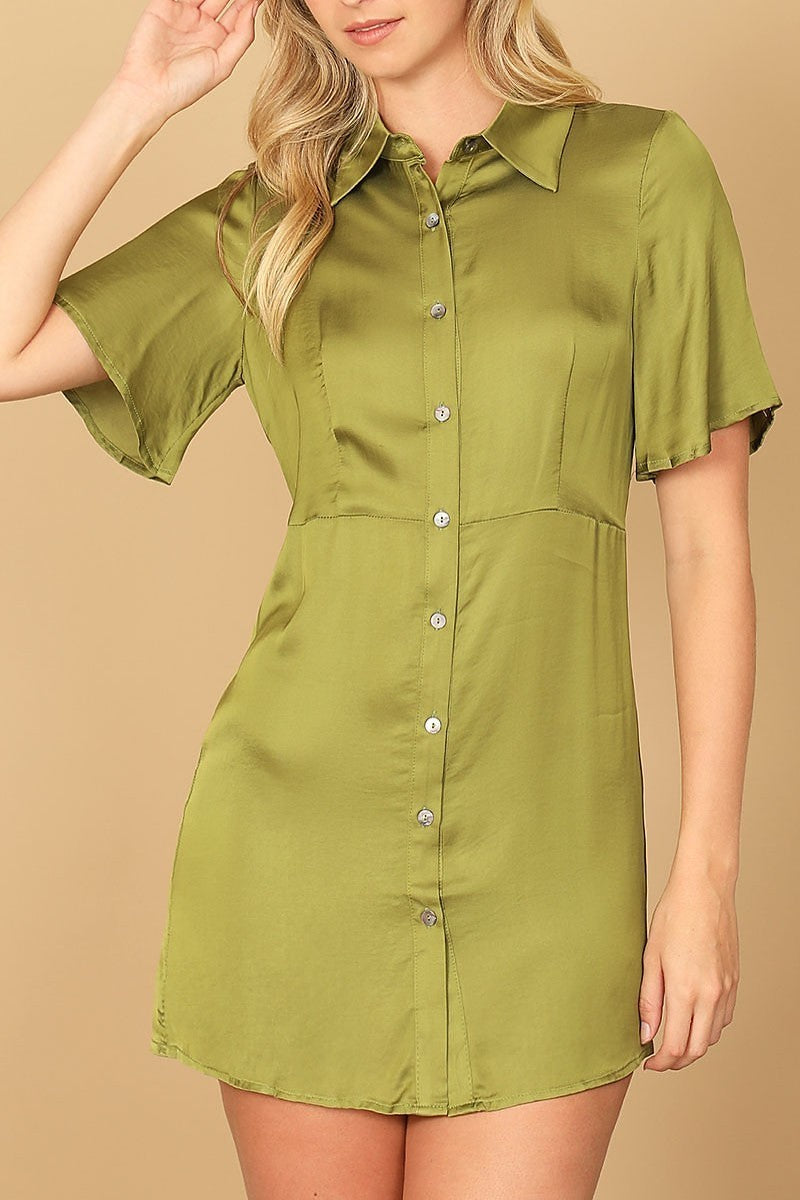 Short sleeve button down mini dress (DED9786)