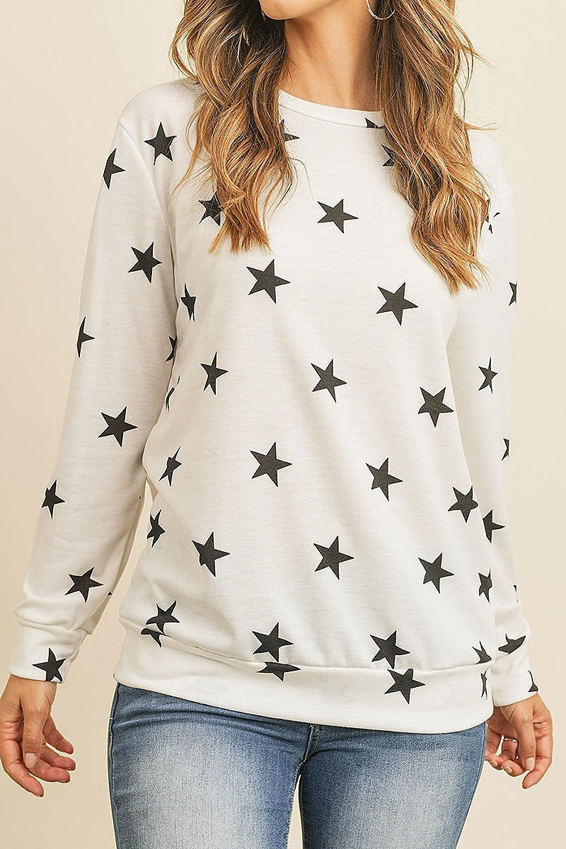 Star print long sleeve pull over top (ED8515)