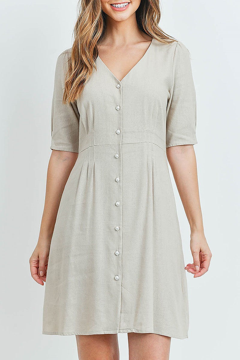 V neck button front dress (DED5861)