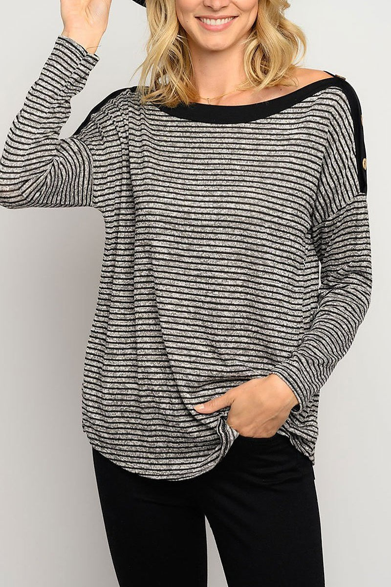 Stripes long sleeve button detail top (EDWT3240)