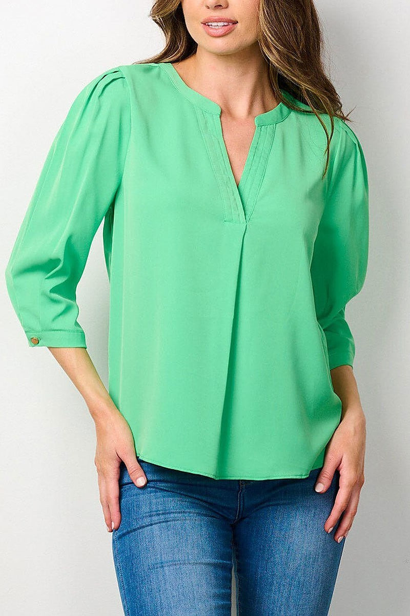 3/4 sleeves v-neck blouse top (EFWT7766)