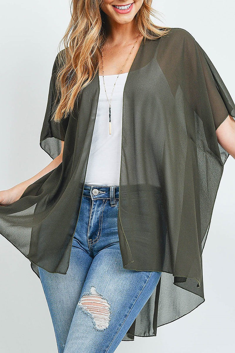 Sheer solid hi lo kimono top (ED9811)